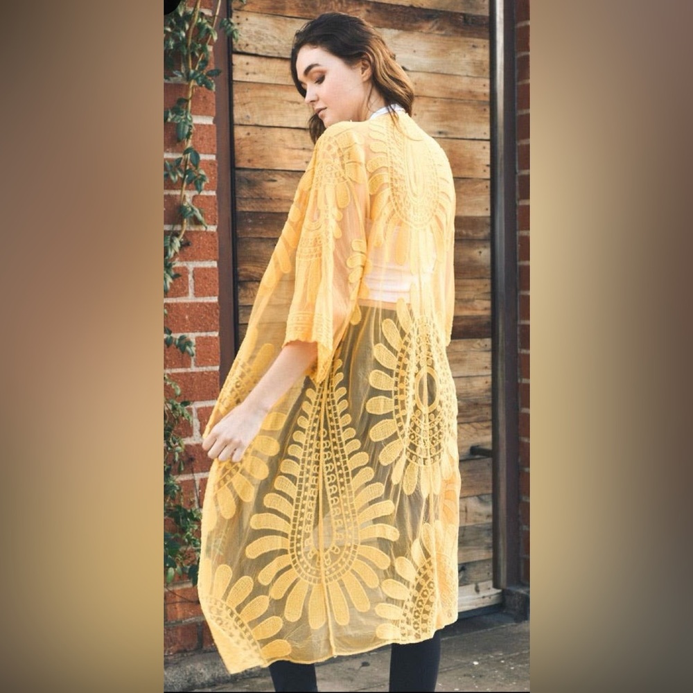 Local Boutique Golden Embroidered Kimono